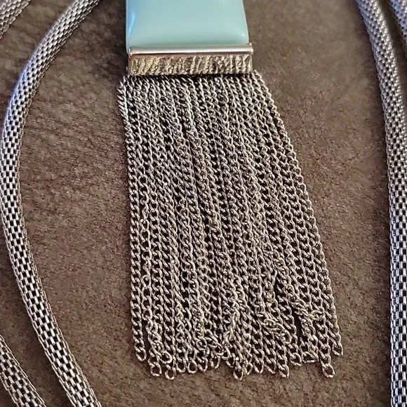 CATO Long Mesh Chain Ceramic Atomic Mod Tassel Lavalier Festival Necklace - Picture 4 of 6